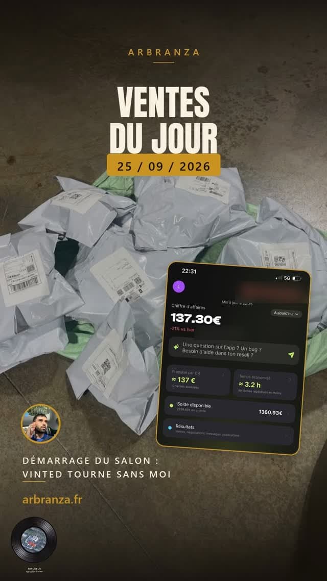 Story ventes du jour du 25/09/2026 : colis prêts et chiffre d'affaires de la journée